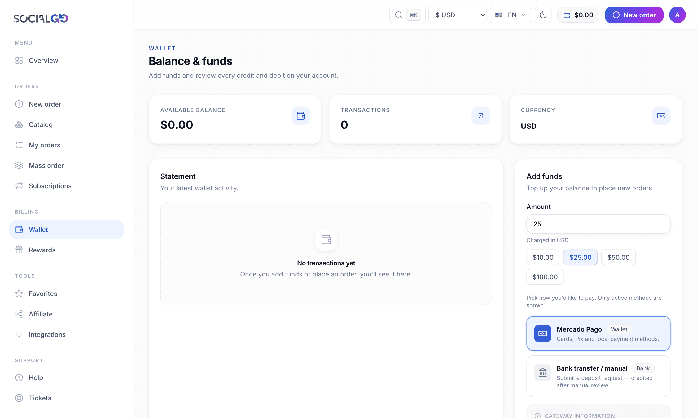 Reseller wallet and balance